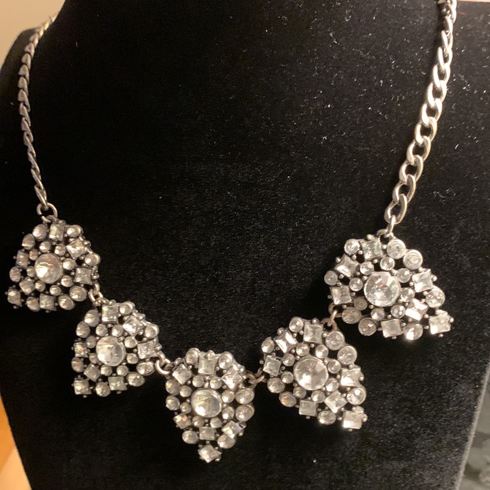 Sparkly Rhinestone Necklace On Solid Silver Tone … - image 2